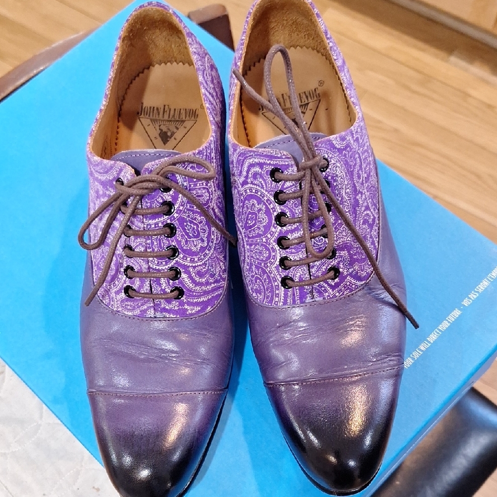 John Fluevog Purple Paisley Oxford Shoes